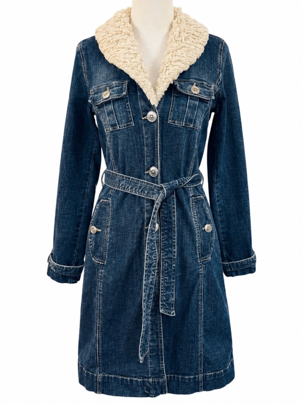 Vintage Y2K GRAIL Tommy Hilfiger Denim Penny Lane Coat Faux Fur Belted Jacket